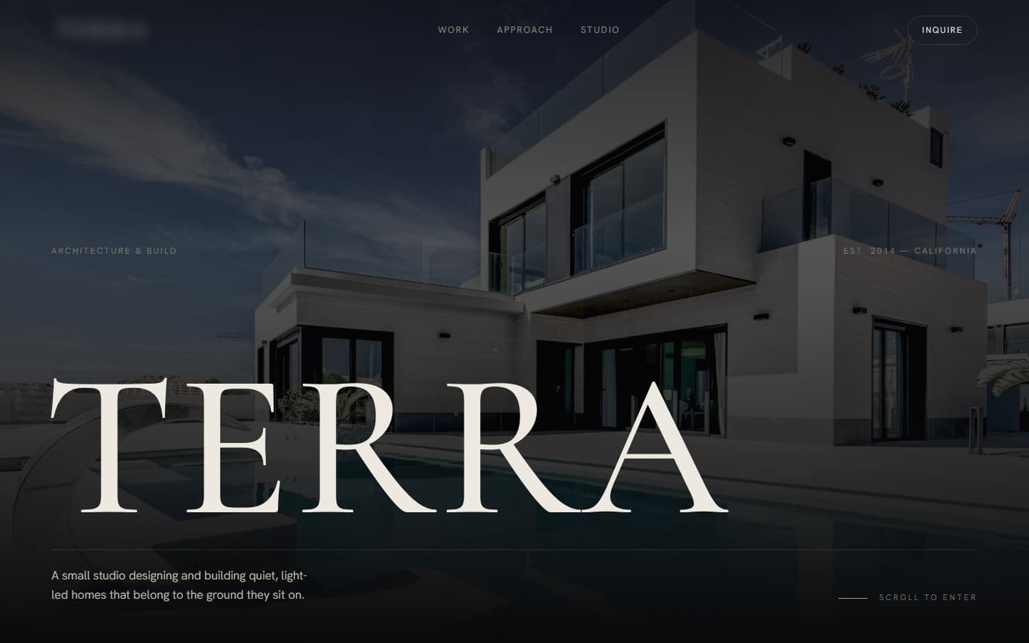 Homepage we built for a design-build studio: full-screen architectural photography