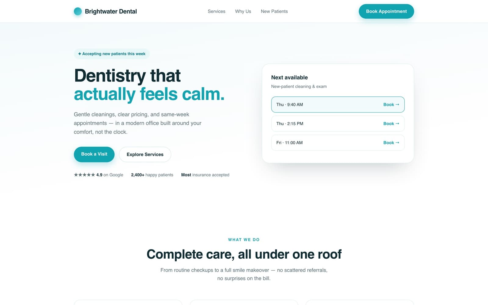 Brightwater Dental website