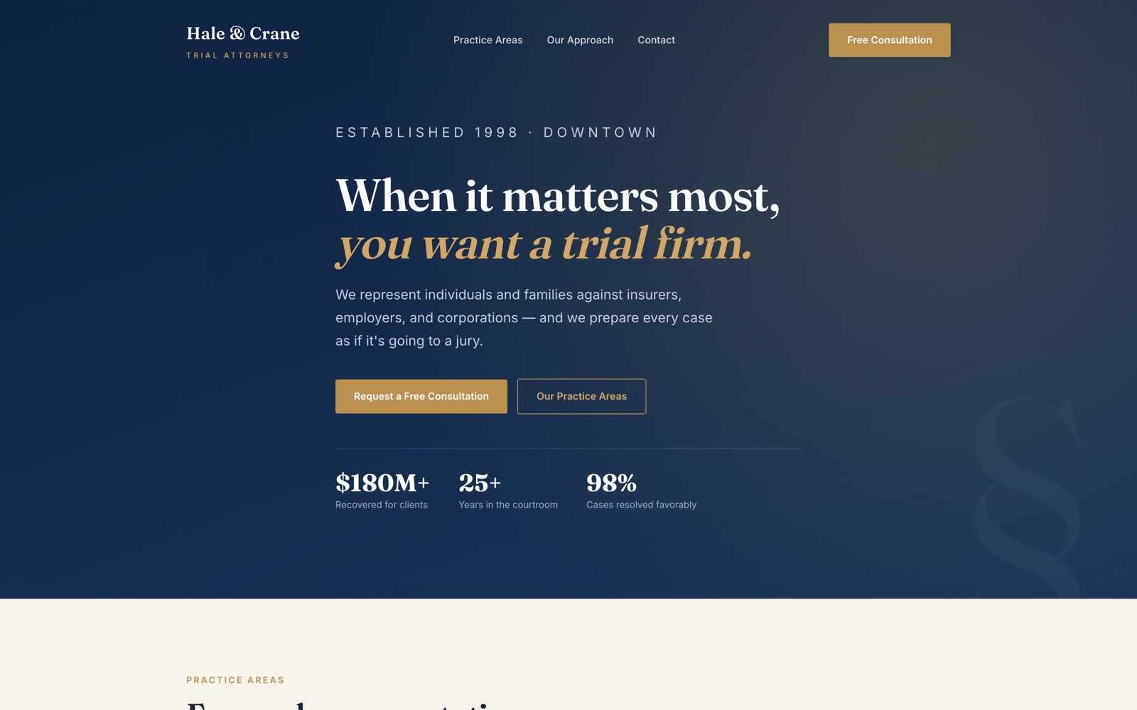 Homepage of the Hale & Crane concept build