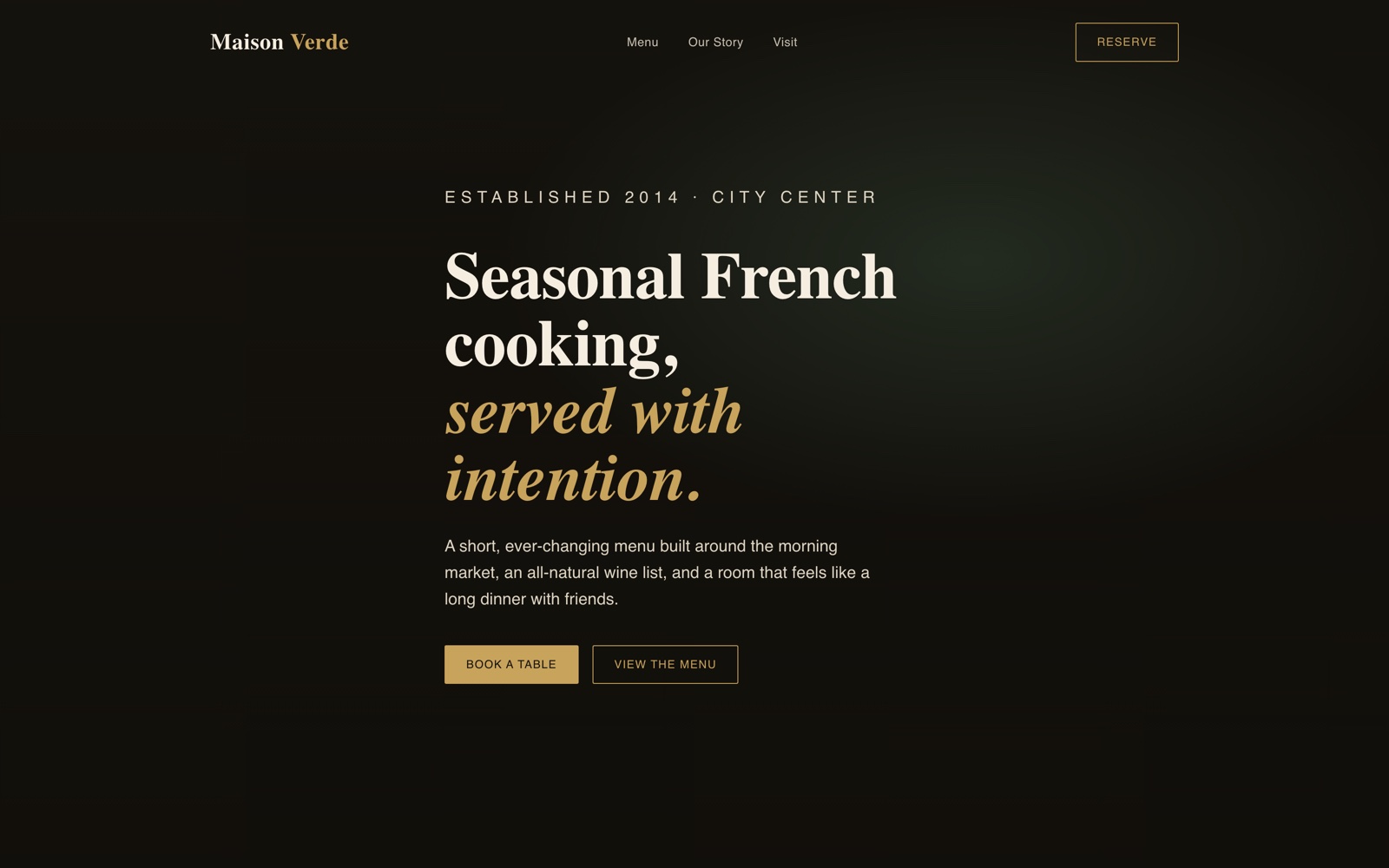 Homepage of the Maison Verde concept build